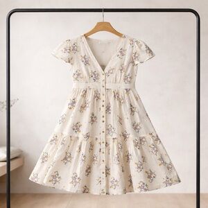 Patrons of Peace S Cottagecore White Floral Tiered Mini Dress"